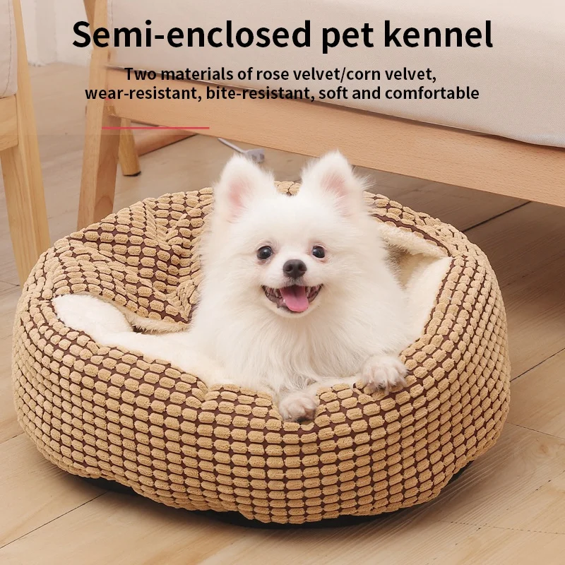 19.6 Inch Small Dog Bed Cat Bed With Hooded Blanket Orthopedic Puppy Pet Bed Dog Burrow Cat Cave - Anti-Slip Bottom