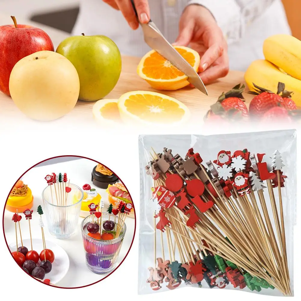 Brochettes de noël en bambou, 100 pièces, choix de Cocktail, décoration de Cupcake, cure-dents jetables pour aliments, Dessert, bâtons de fruits, fournitures de fête