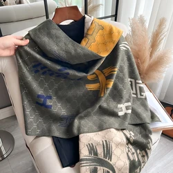 latest Elegant Pashmina Double-Sided letter Jacquard Scarf with Fringe - Thick, Warm, and Windproof for Winter Outdoor Shawl