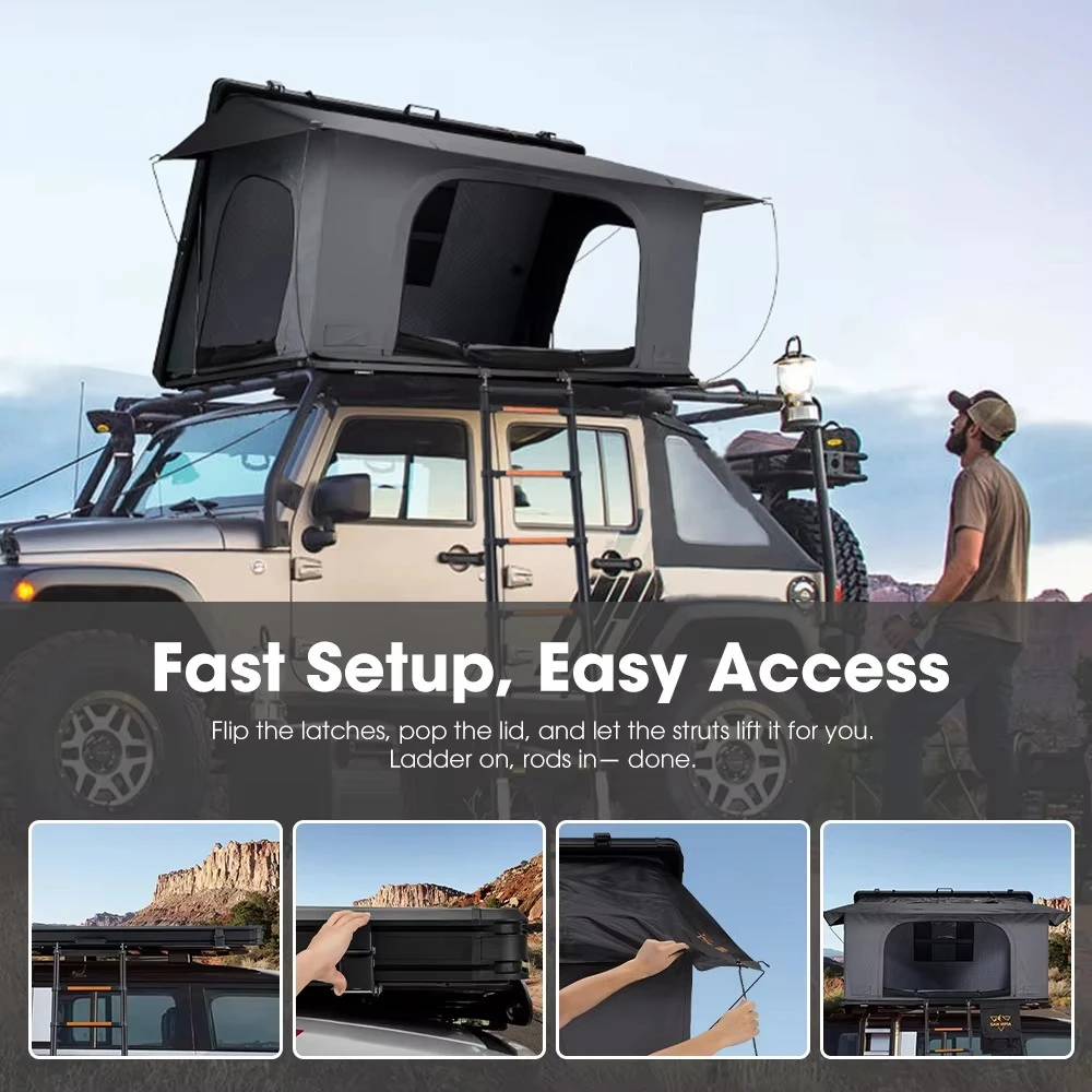Ultra Slimline Rooftop Tent 66kg 11.5cm Side Opening USB Charging LED Light for SUV Jeep Camping