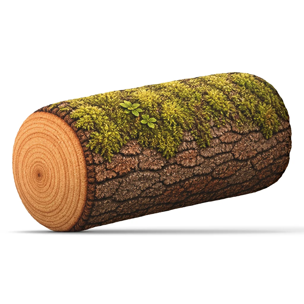 Moss Covered Log Shaped Pillow Woodland Tree Trunk Cushion Irregular Stuffed Throw Pillow for Sofa Rustic Home Decor Gift