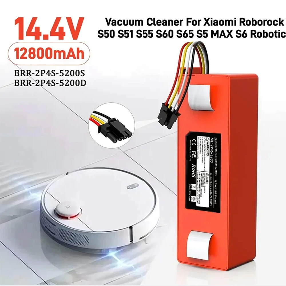 Original 12800mAh BRR-2P4S-5200S Robotic Vacuum Cleaner Replacement Battery For Xiaomi Roborock S55 S60 S65 S50 S51 S5 MAX S6