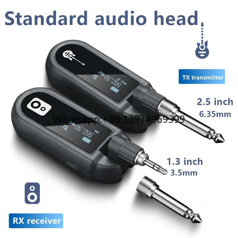 Rechargeable UHF Wireless Guitar System Condenser Microphone with Cardioid Polar Pattern Electric Guitar Transmitter Receiver