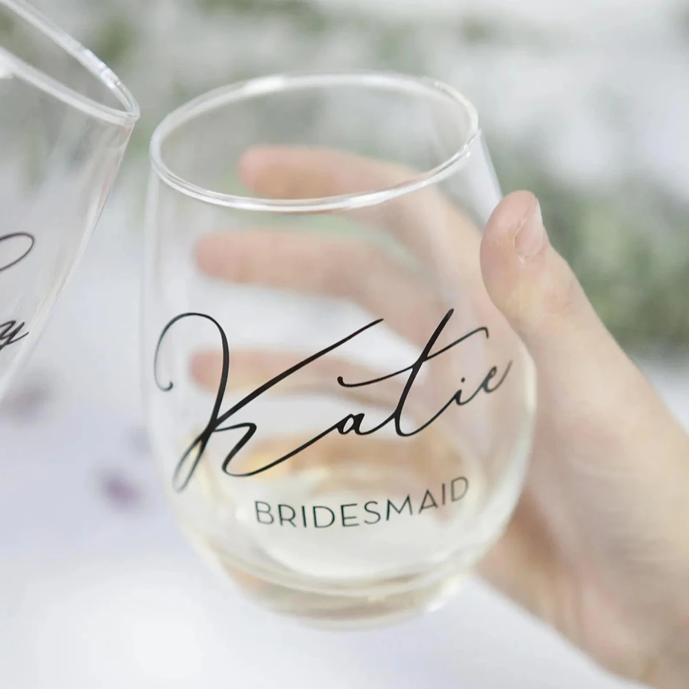 Personalized Wedding Glasses Stemless Wine Glass Custom Wedding Gift for Bride and Groom Engagement Bridesmaid Gift