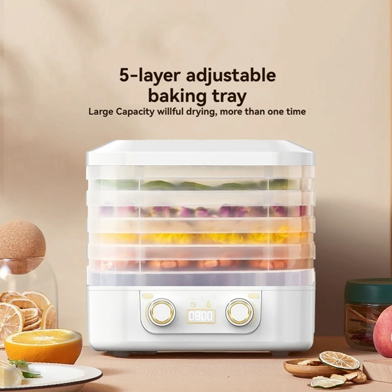 5 Layer Smart Electric Food Dryer Intelligent Timing Function Meat Fish Tea Dried Fruit Machine Food Drying Machine A US Plug