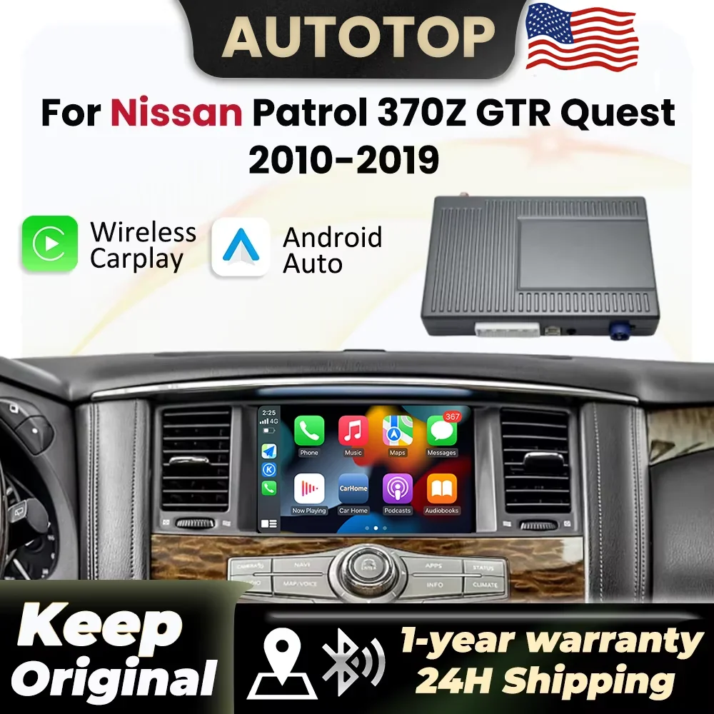 Wireless CarPlay Android Auto Car Decoder For Nissan Patrol 370Z GTR Quest 2010 2011 2012 2013 2014 2015 2016 2017 2018 2019 With Mirror Link AirPlay BT GPS Navigation Module