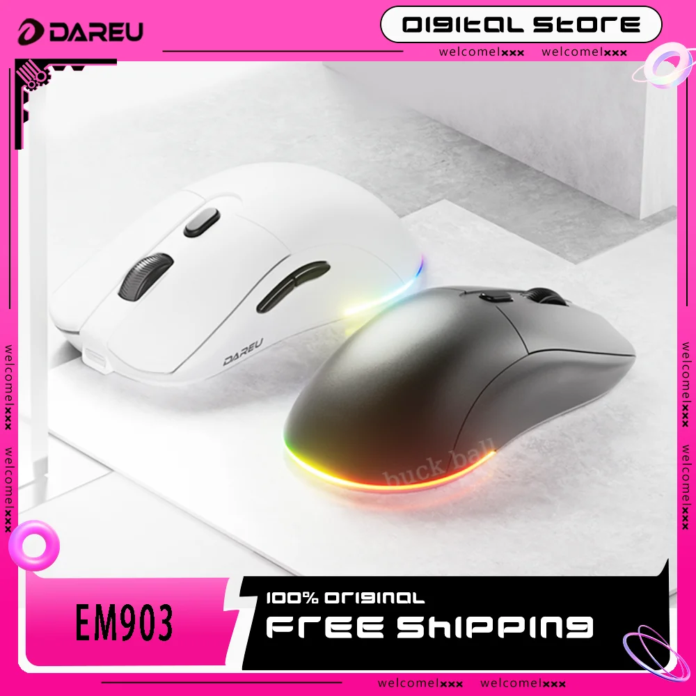 

Dareu Em903 Wireless Bluetooth Gamer Mouse Rgb 75g Lightweight 6 Gear Adjustable 2-Mode 8000dpi Mice For Laptop Office Mice Gift