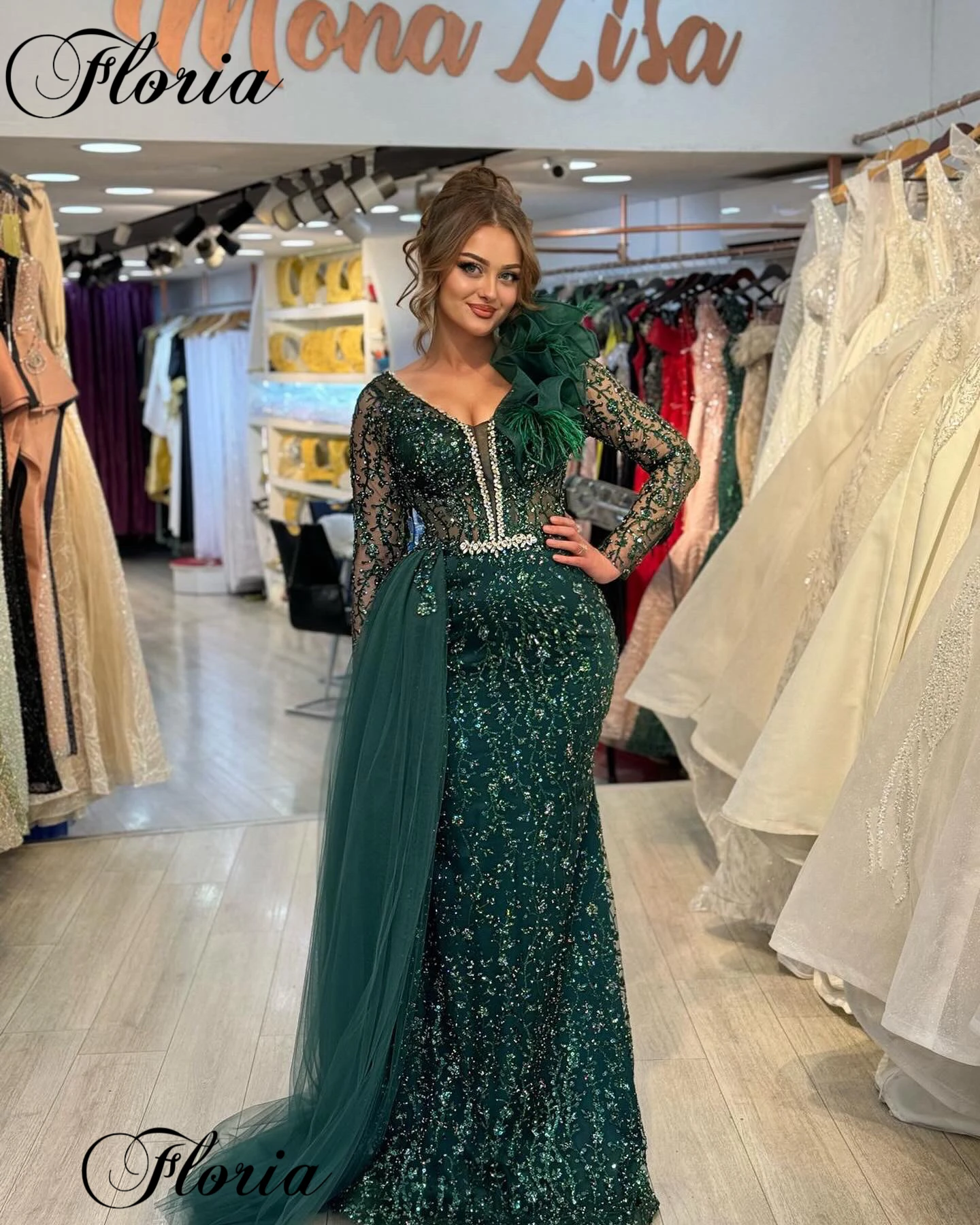 Long Sleeves Green Cocktail Dresses Mermaid Formal Occasion Dresses With Long Sleeves Vestidos De Cóctel Wedding Guests Dresses