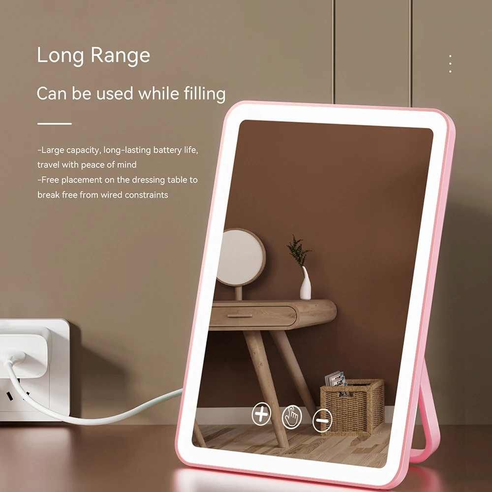 USB Rechargeable Portable Folding iPad Shape Travel LED Vanity Mirror with Touch Screen Dimming Makeup Mirror