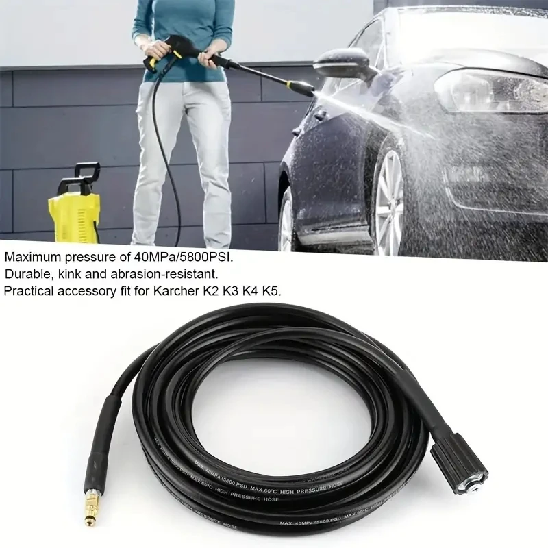 10m/393.7inch 5800Psi High Pressure Water Hose Extension and Nozzle for Pressure Washer Durable Cleaning Rubber Pipe Fit for Kar