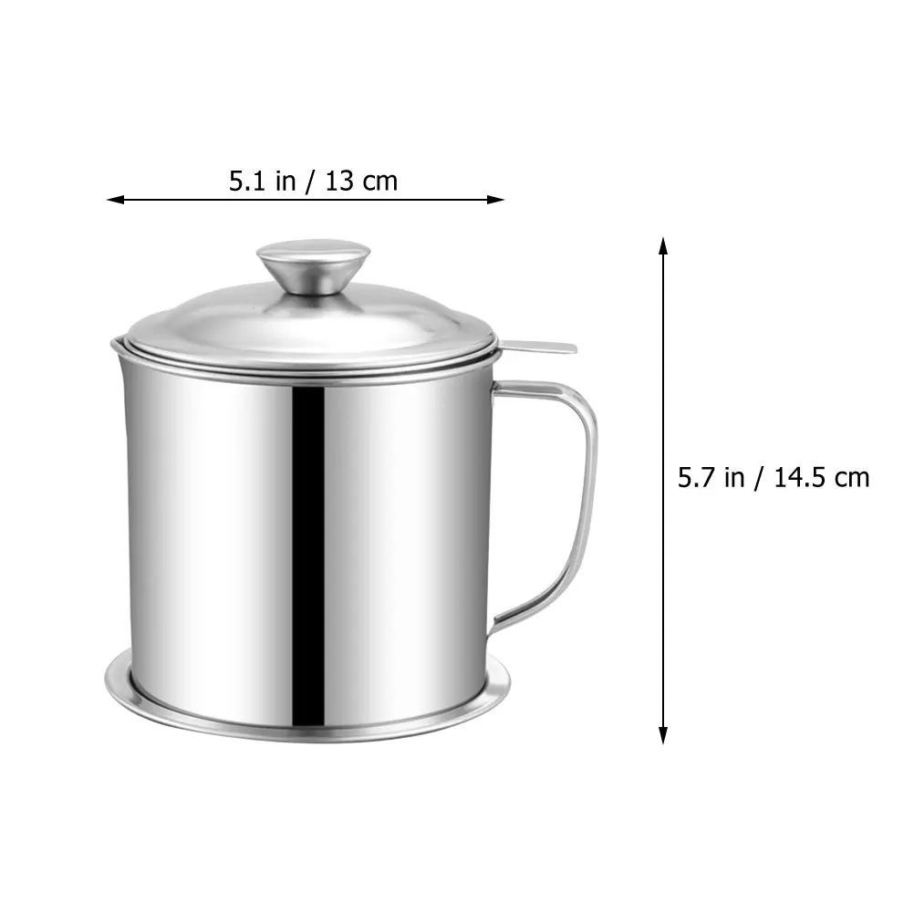 

1Pcs Stainless Steel Oil Filter Canister Kitchen Storage Bottle Lid Anti-Dust Oil Strainer Pot Grease Can