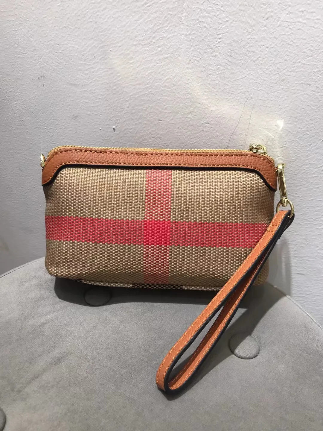 Real leather summer Korean printed checkered letter color phone bag, single shoulder diagonal cross hand-held small square bag