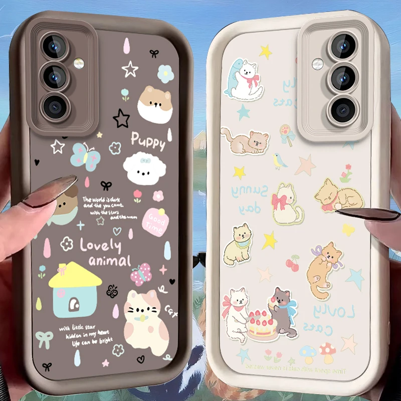 Kawaii Puppy Doodle Case for Samsung Galaxy S25 Ultra Plus S24 S23 S22 S21 S20 FE A73 A72 A71 A56 A55 A54 5G A52 A52S 4G Cover