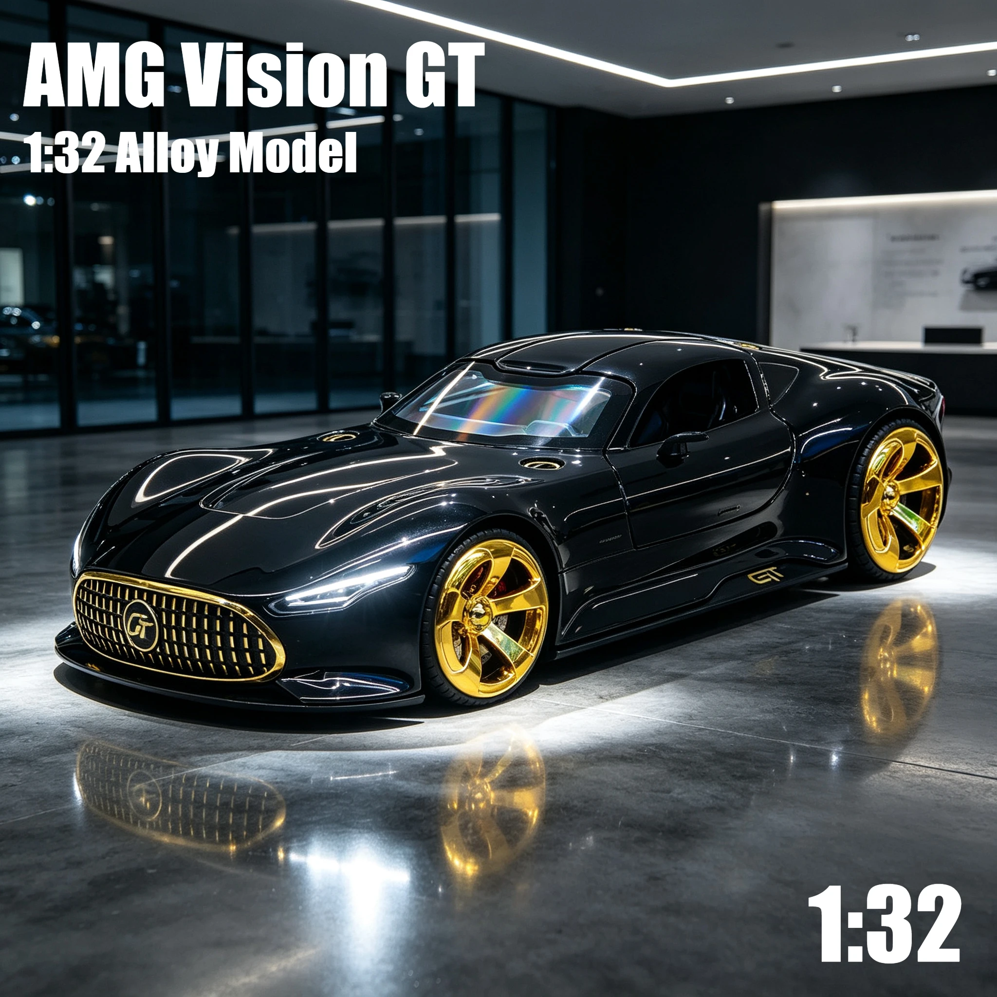 1:32 AMG Vision GT Simulation Alloy Car Model Sound and Light Sound Effect Pullback Desktop Ornament Toy Gift
