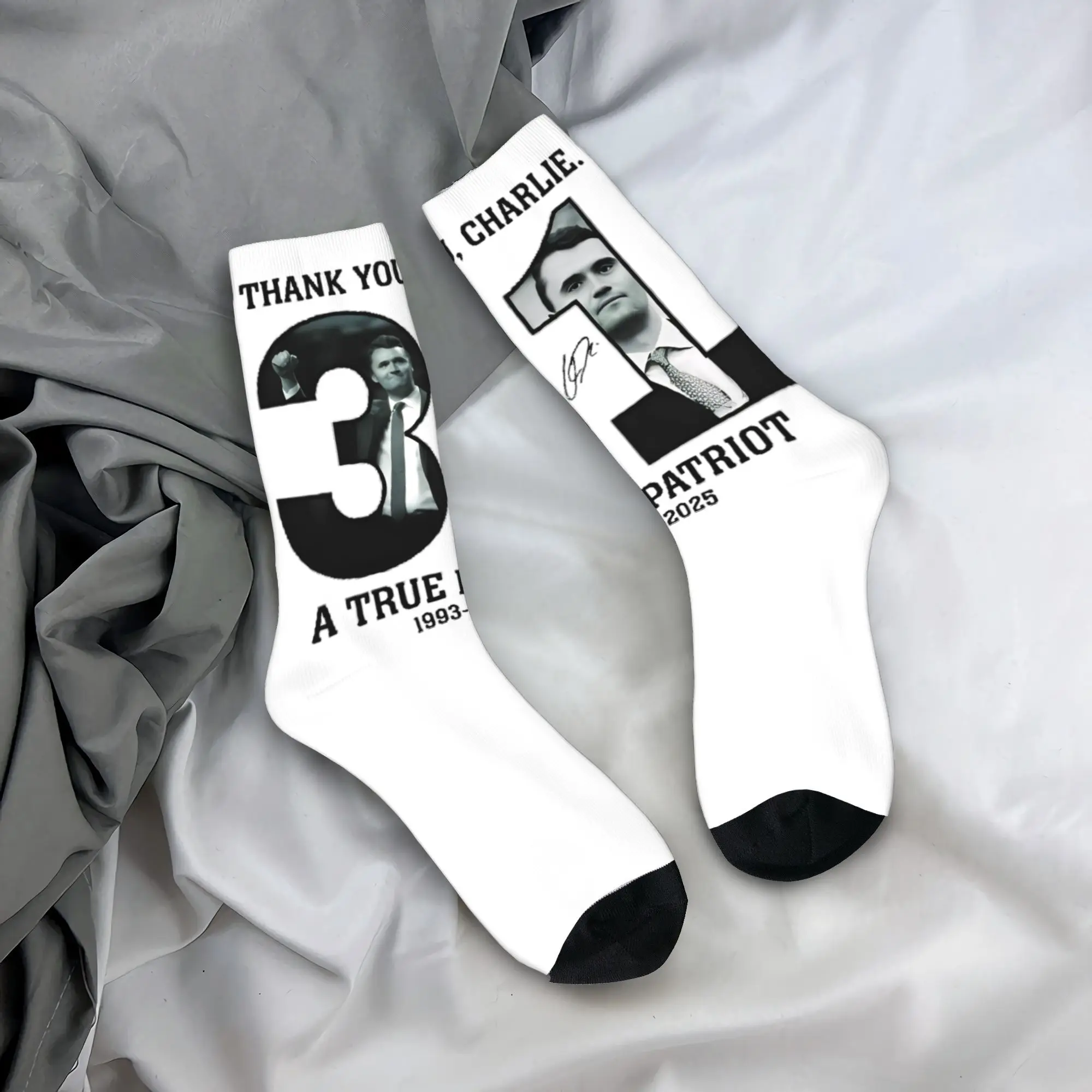 

Charlie Kirk Socks Pattern Stockings Anti Slip Men's Socks Soft Breathable Winter Trendy Outdoor Sports Socks