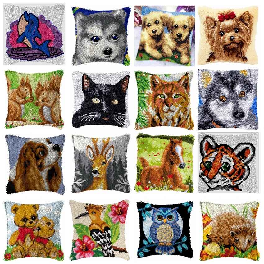 

Cute Animals Latch Hook Kit Knot Pillow Package Cartoon Embroidery Latch Hook Kit Cushion Pillowcase Kussen Set For Needlework