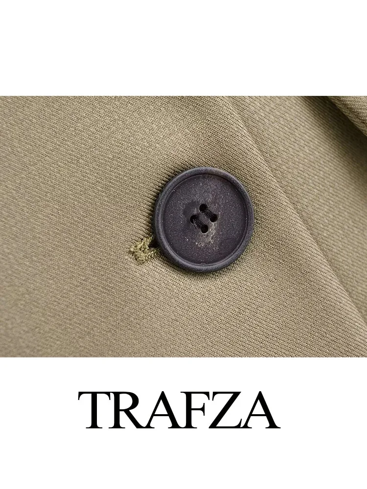 TRAFZA-Blazer Trespassado Feminino e Calça de Cintura Alta, Solto, Chique, Senhora do Escritório, Perna Larga, Moda Elegante, Casual, Primavera,