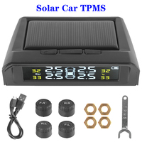 Wireless Tire Pressure System Intelligent Temperature Warning + 4 External Sensors Car TPMS LCD Display USB Solar Powered