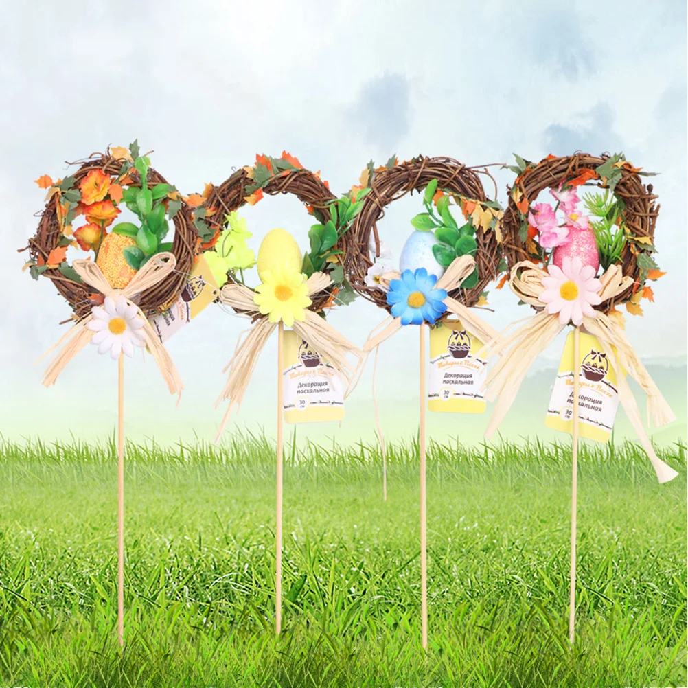 

2Pcs Easter Egg Wreath Stick Flower Rattan 10cm Garland Picks Party Decor Wedding Centerpiece Easter Egg Wreath