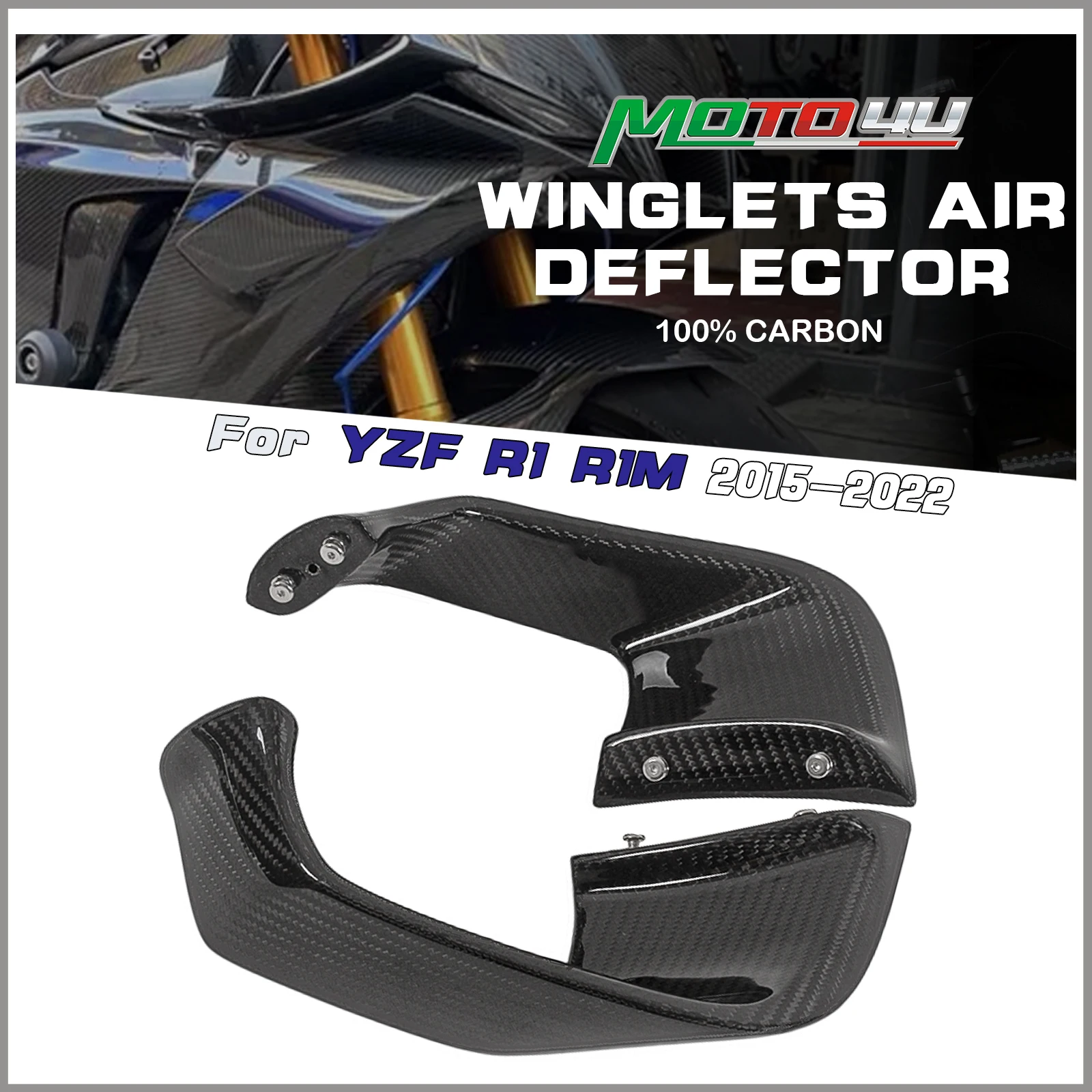 

For YAMAHA YZF R1 R1M 2015-2022 2023 2024 Carbon Fiber Gloss Motorcycle Winglets Wing Kit Spoiler Air Deflector Side Aerodynamic