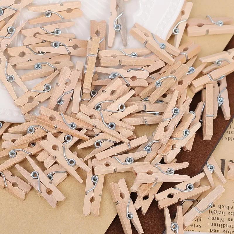 100/50Pcs Mini Wooden Clips Reusable Photo Clamps Natural Wooden Clothespins Multi-functional Home Party Wall Decoration Clips