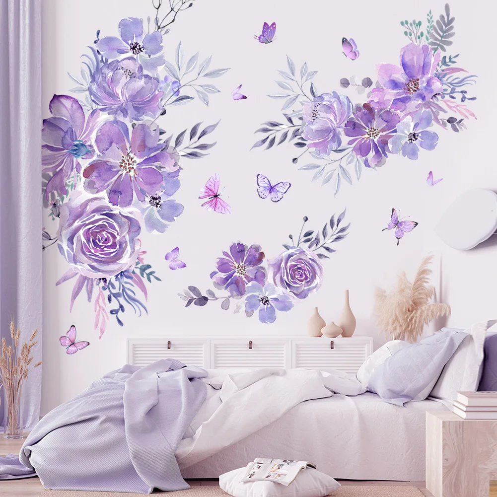 

Extra Large Purple Flowers Wall Sticker Living Room Bedroom Background Beautify Decor Mural Home Decoration Self-adhesive Decals