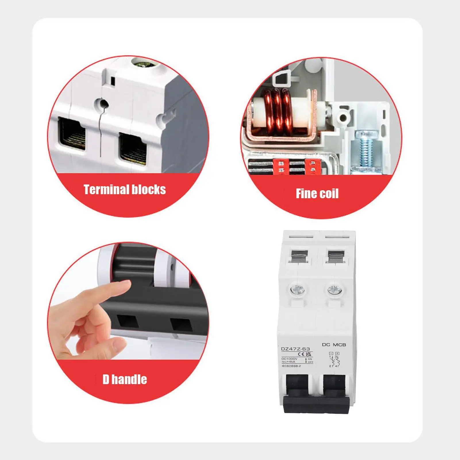 2P 1000V 6-63A DC Circuit Breaker - Overload Protection Magnetic System for PV Applications