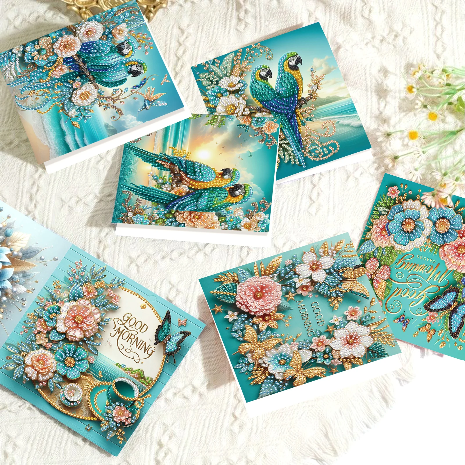 

6 шт., наборы поздравительных открыток с алмазной живописью, сделай сам, птицы и цветы, фестиваль ручной работы, поздравительные открытки с бриллиантами, креативные открытки на день рождения