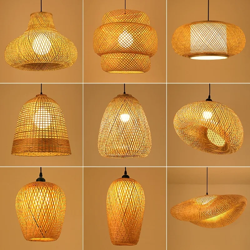 Nordic Rattan Pendant Light Bamboo Lamp Kitchen Suspension Home Bamboo Hanging Lampshade Dining Living Room Indoor Fixtures