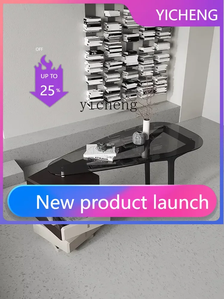 

LYY Минималистичный компьютерный стол с изогнутой стеклянной поверхностью, роскошный, высококачественный, для домашнего офиса