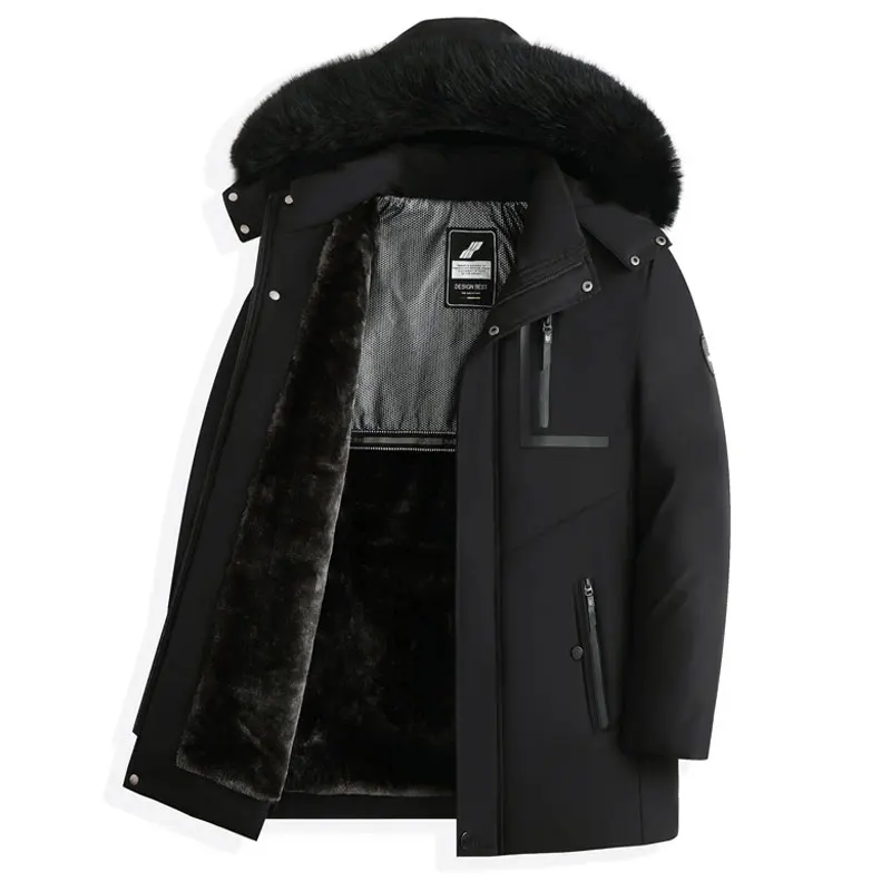 

Men Winter Parka Fleece Lined Men Detachable Hood Thick Warm Parka Classic Jacket Hoodies Coats Cotton Outwear Windproof Parkas