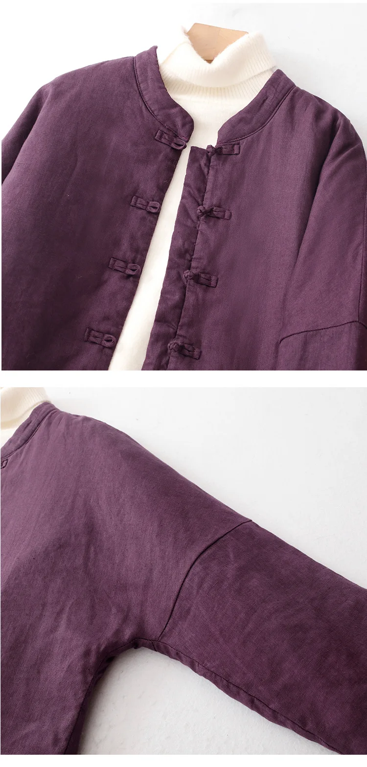 2025 Inverno Nuovo Artistico Allentato Plus-Size Giacca da donna in cotone tinta unita dimagrante con bottoni cinesi Top per ragazze paffute