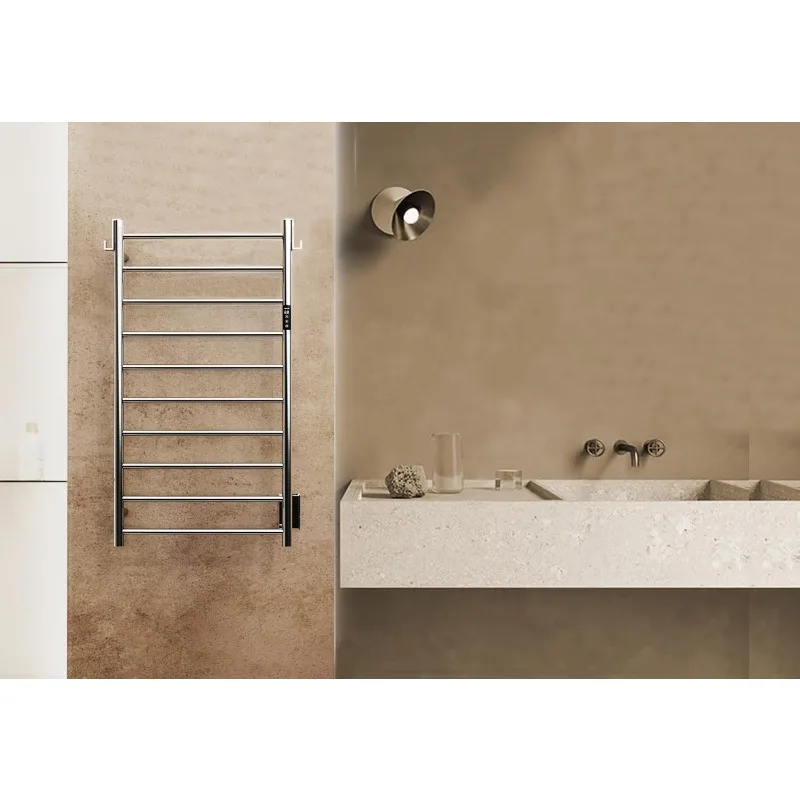 Heated Towel Rack for Bathroom,Wall Mounted Electric Towel Rack with Timer and LED Indicator, 10-Bar Towel Warmer, Stai