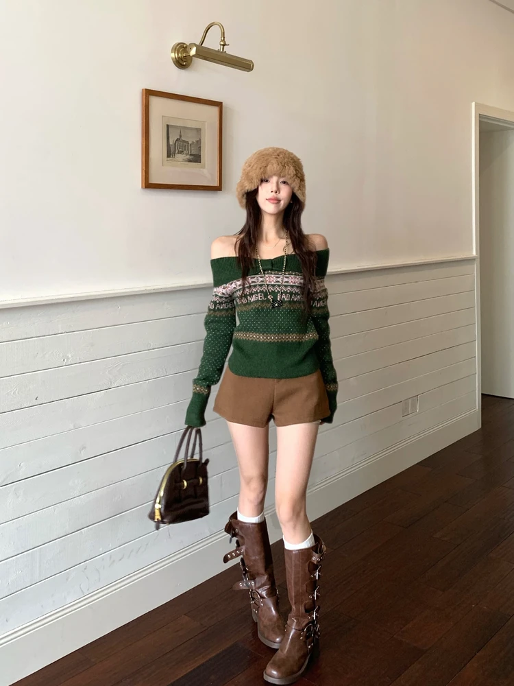 

Теплый вязаный женский свитер на одно плечо с цветочной вышивкой, осень-зима, новый облегающий вязаный топ Ciwalk