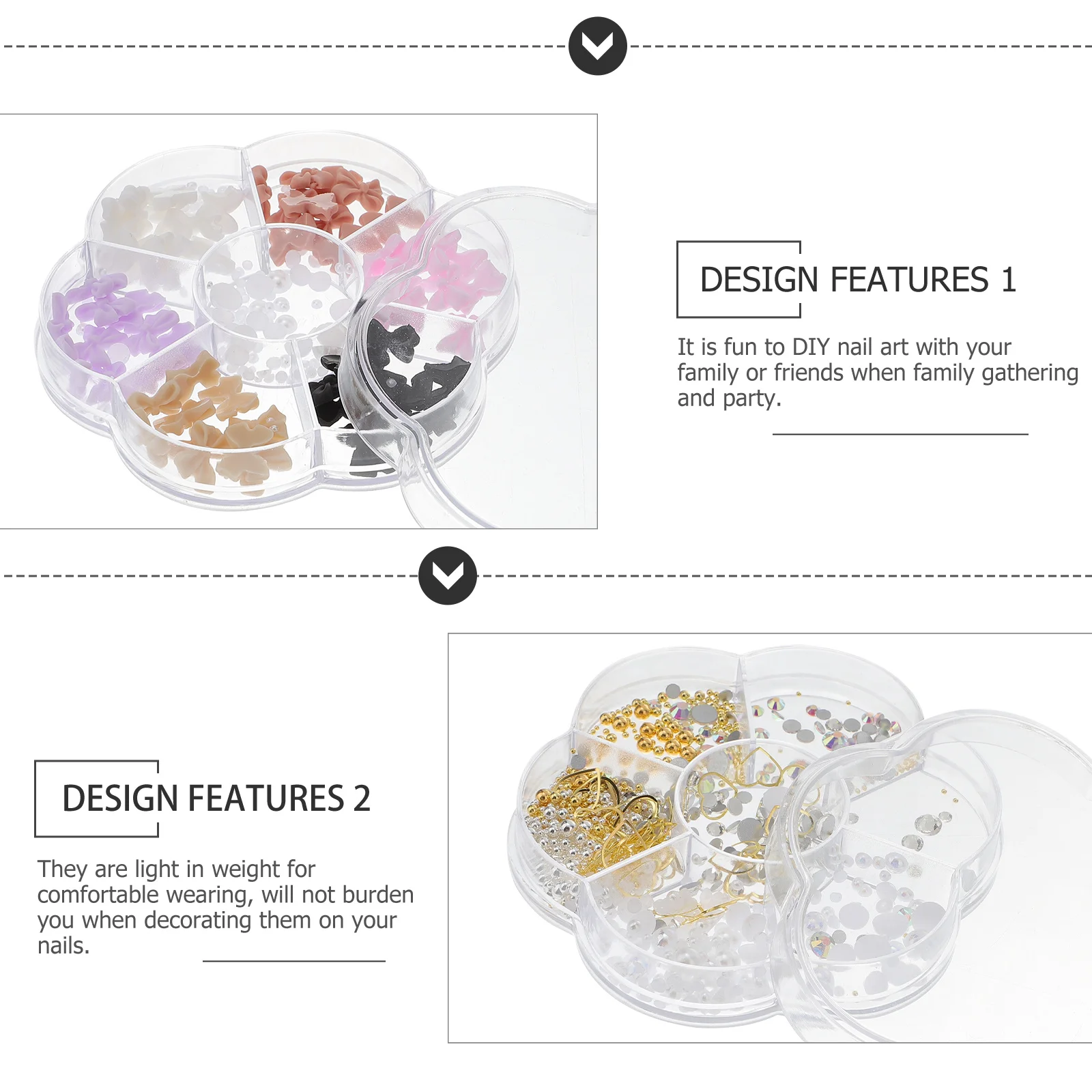 

2 Boxes Nail Art Pearls Beads Gems Rhinestones Jewels Charms Decorations Suitable DIY Nails Phone Case Scrapbook