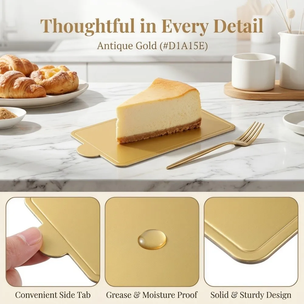 300pcs Portable Cardboard Mousse Cake Board Rectangular Gold Cake Dessert Board Glossy 100x60mm Pastry Cake Board Cake Slices