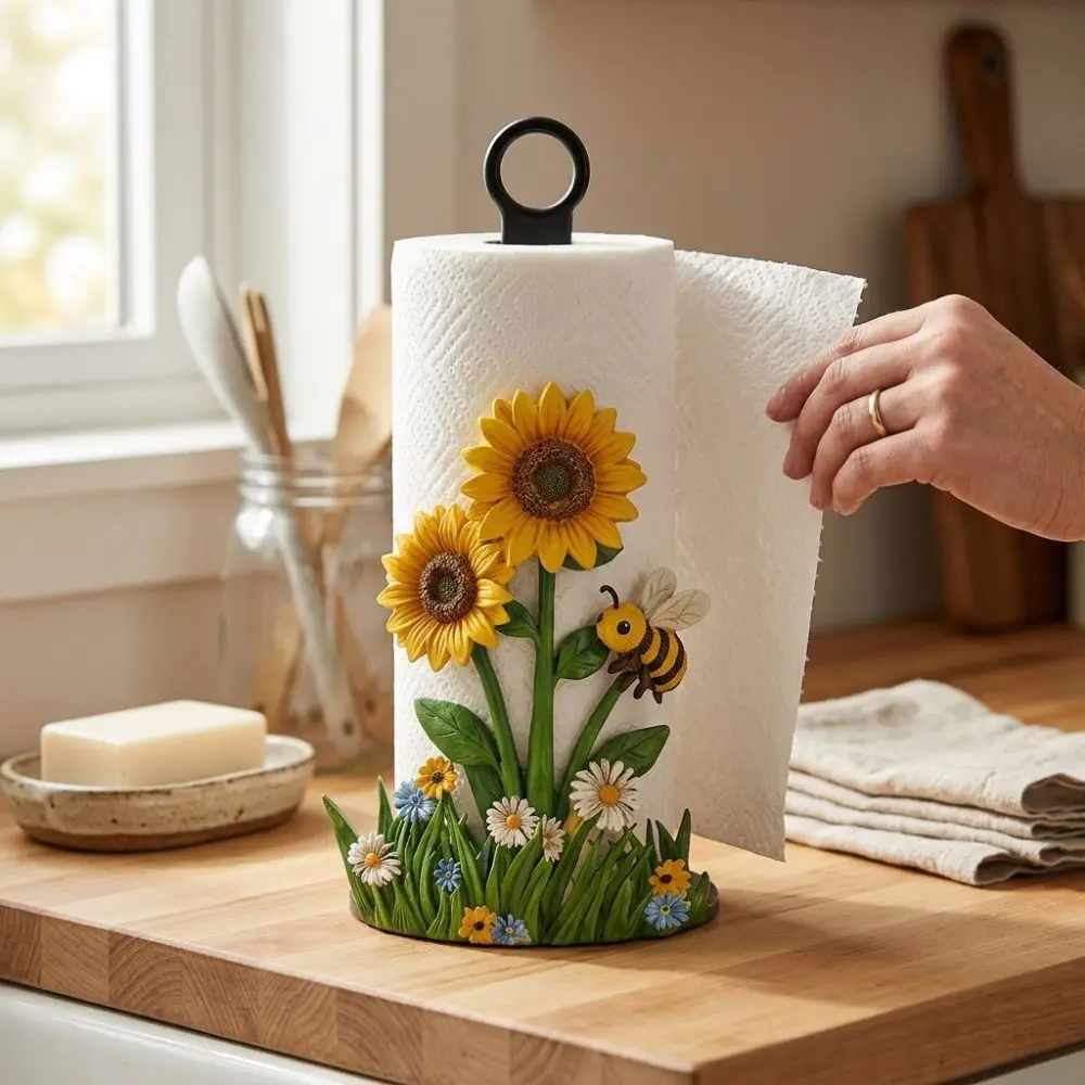 2D Flat Floral Paper Towel Holder Cook Character Animal Flower Pattern Vertical Roll Paper Holder Freestanding Rotating