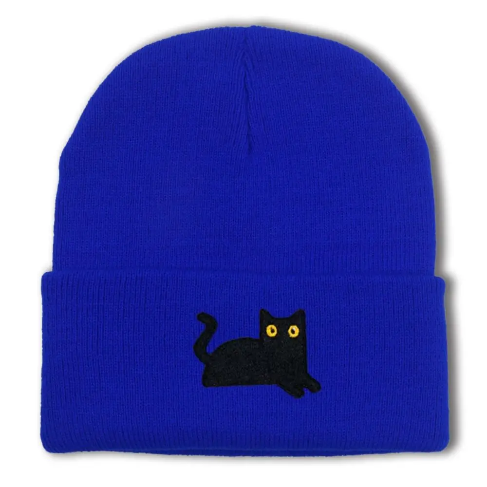 Modische, niedliche, bestickte Katzen-Strickmütze, warme, bestickte Strickmütze, dicke Wollmütze für den Winter, Herbstmütze – Detail 4