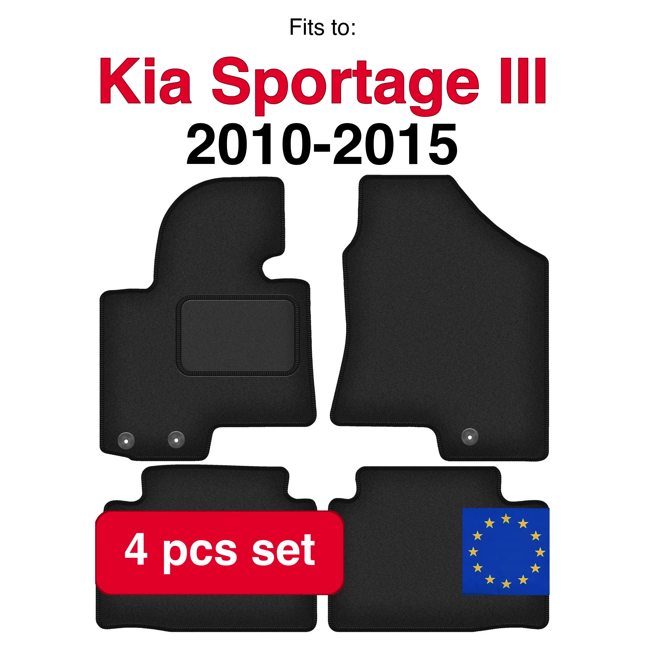 Image of Velours-Automatten für Kia Sportage III SUV (2010-2015) – Schwarz (4 Stück), passgenaues Automattenset