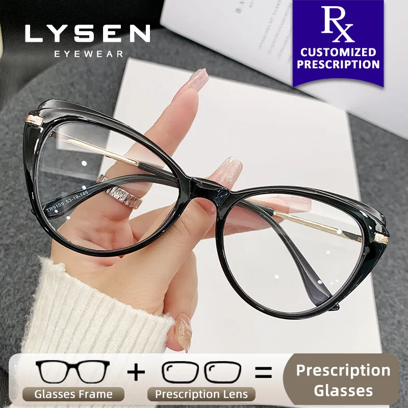 

LYSEN Personalized Cat Eye Photochromic Anti Blue Light Glasses for Women's Myopia Reading Glasses Prescription Optical Glasses