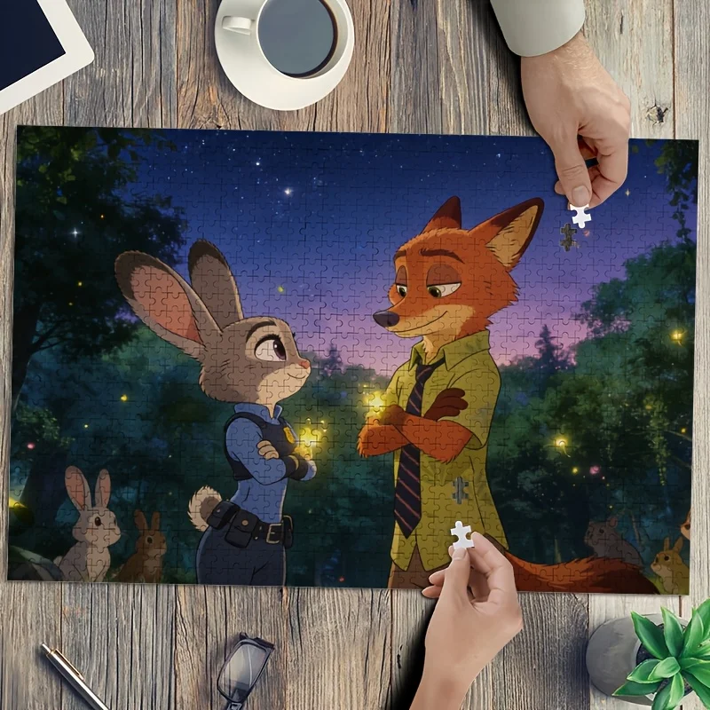1000 elementów Puzzle Disney Zootopia Judy Hopps i Nick Wilde, Rozrywka Rodzinna, Dekoracja Domu, Klasyczna Grafika z Kreskówek, Art Deco, F