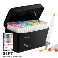 48/60/80/120 colores pincel de doble punta y cincel rotuladores de arte permanente con Base y marcadores de contorno Kit de suministros de dibujo recargable
