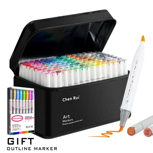 48/60/80/120 colores pincel de doble punta y cincel rotuladores de arte permanente con Base y marcadores de contorno Kit de suministros de dibujo recargable