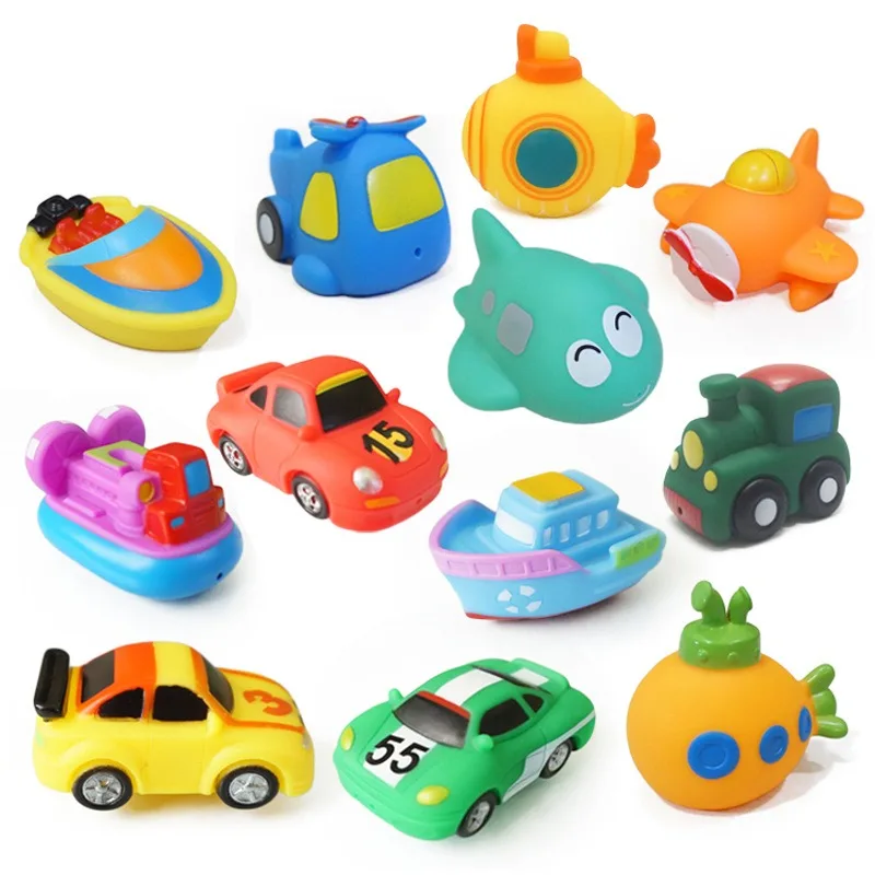 Brinquedo de banho do bebê natação água brinquedos dos desenhos animados de borracha macia carro barco avião flutuador espremer som spray água crianças brinquedos de jogo de água presentes