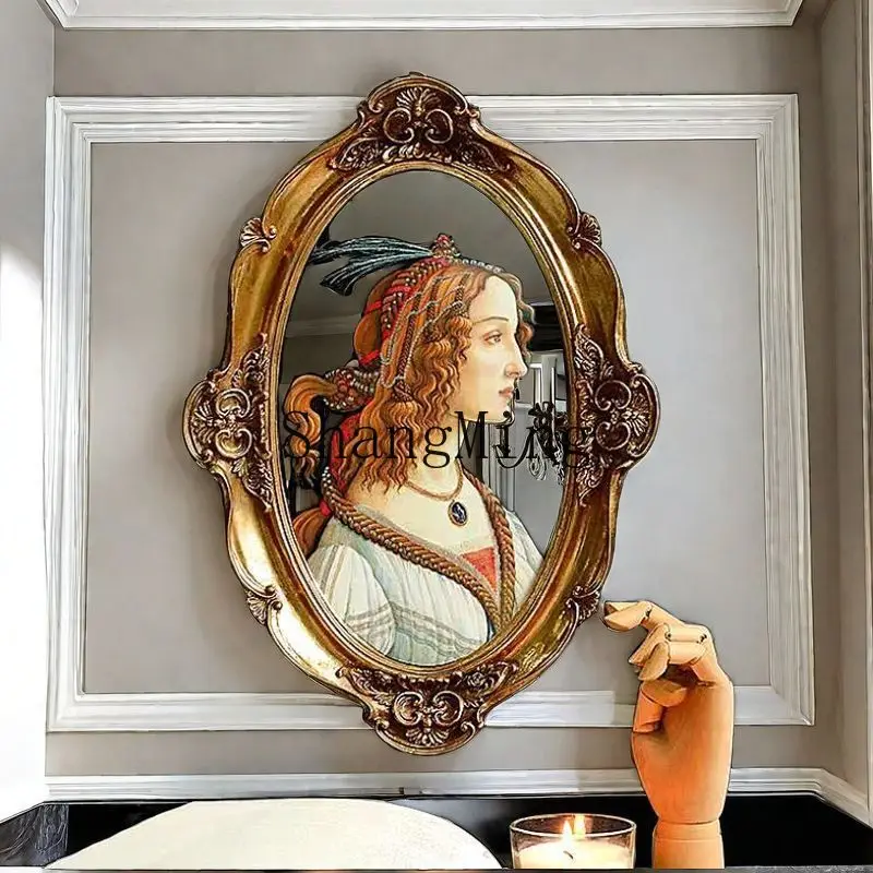 FG retro resin decorative painting, oval wall painting, living room art photo frame mural