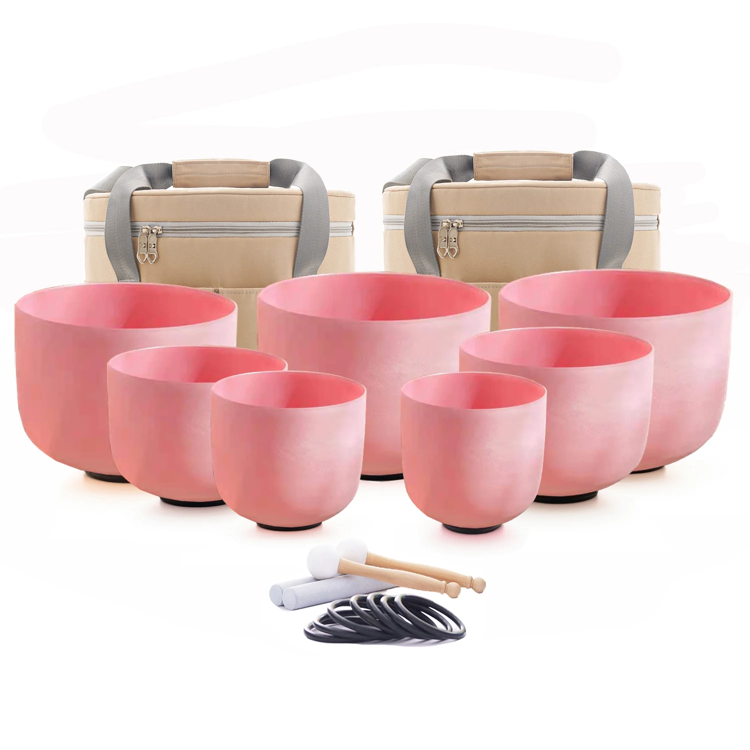7-12 Inch Pink Quartz Crystal Singing Bowls 7pcs Chakra Set With/without Carry Case For Sound Healing