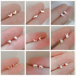 Tiny Minimalist 925 Sterling Silver Stud Earrings Korean Mini Small Heart Butterfly Stud Earrings for Women Ear Piercing Jewelry