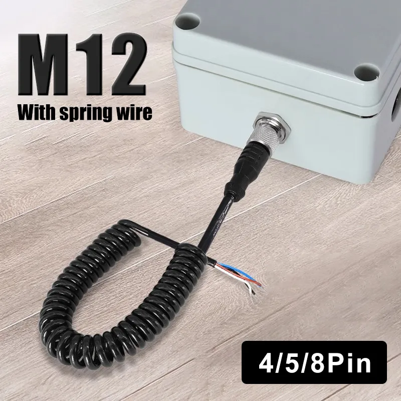 

M12 4Pin 5Pin 8Pin Waterproof Aviation Connector With Spring Wire 2.5M Male Female Extension Cable for Car Monitor Camera IP67