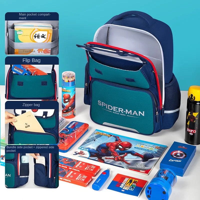 New Marvel Boy Orthopedic School Bag Primary Student Shoulder Backpack Spider Man Captain America Large Capacity Light Mochilas
