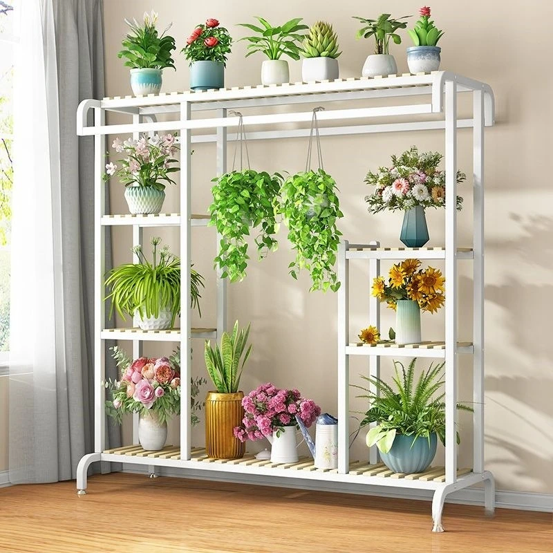 Flower rack, balcony drying rack, floor-to-ceiling wrought iron flower rack, outdoor new hanging basket, multi-layer indoor flow
